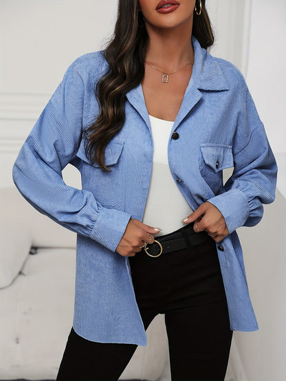 Womens Chic Solid Button Front Jacket - Casual Long Sleeve Layering Essential - Versatile, Comfortable & Stylish Outerwear for All Seasons - Available in Multiple Colors