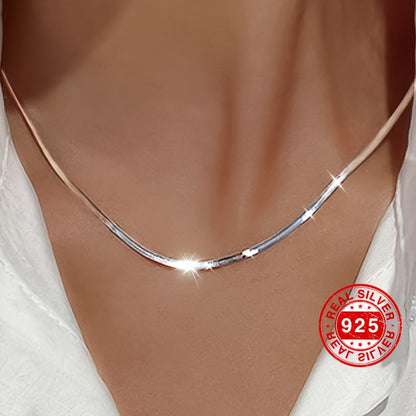 925 Sterling Silver Plated Snake Bone Chain Necklace - Luxurious Fine Flat Chain Jewelry with Elegant Details - European and American Inspired Design in a Gift Box