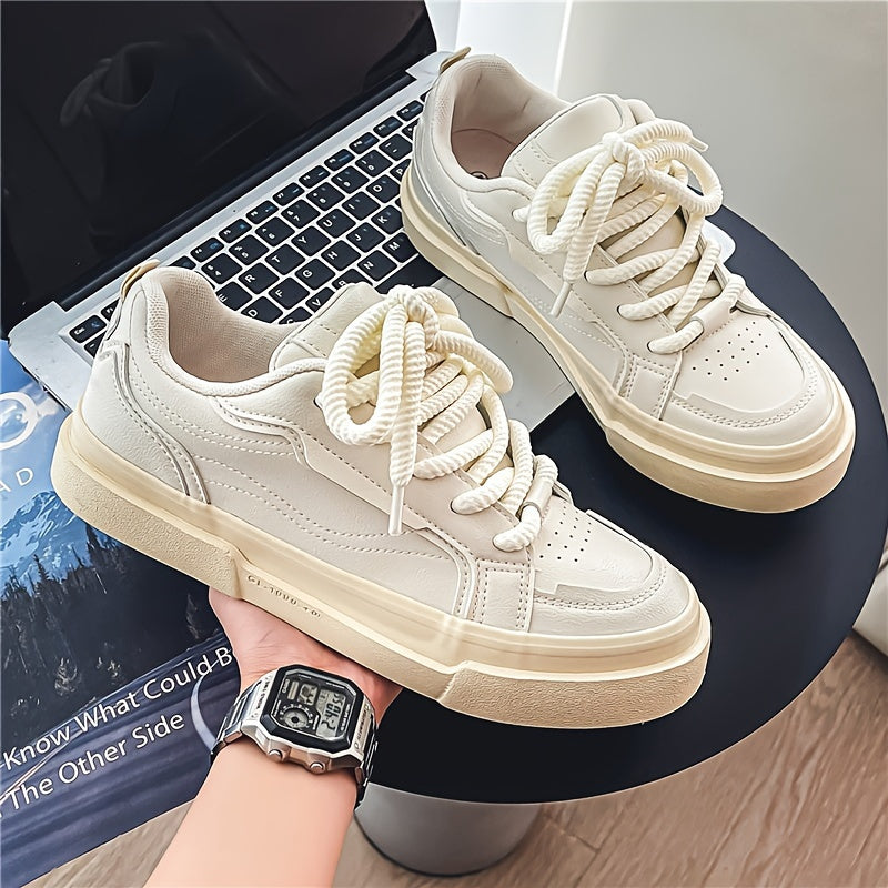 Men's Trendy Street Style Low Top Skateboard Shoes, Comfy Non Slip Rubber Sole Lace Up Sneakers For Men's Outdoor Activities