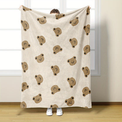 1pc Cartoon Bear Print Flannel Blanket, Soft Cozy Throw Blanket Nap Blanket For Travel Sofa Bed Office Home Decor, Birthday Holiday Gift Blanket For Adults, Available All Season