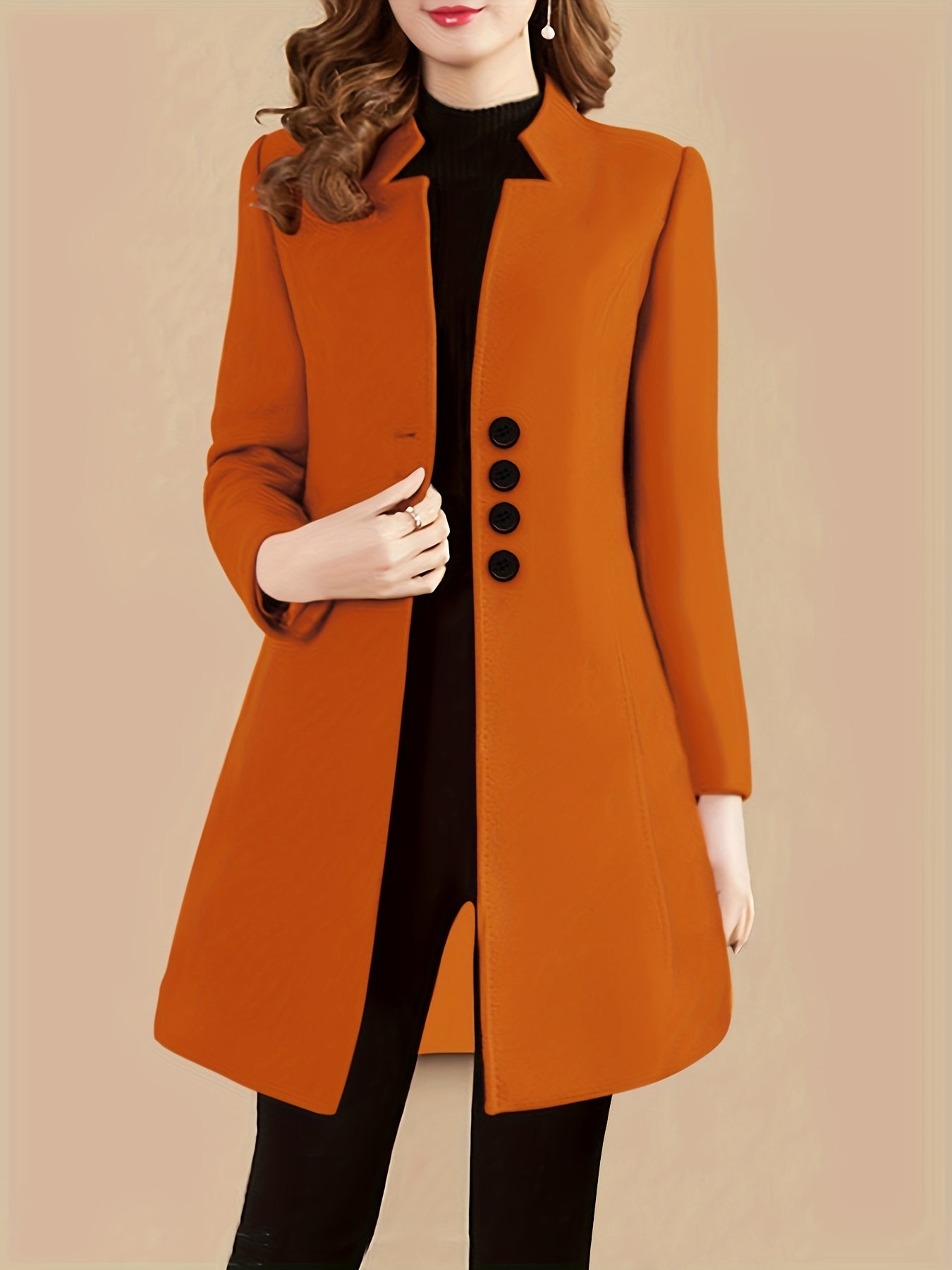 Womens Chic Solid Single Breasted Coat - Long Sleeve, Timeless Style, Versatile Wardrobe Staple - Perfect for All Seasons, Everyday Wear