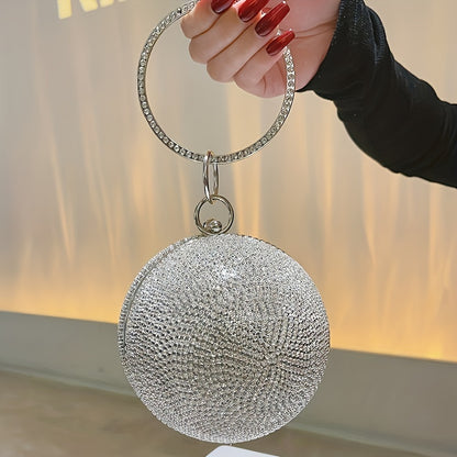 Glittering Rhinestone Ball Evening Bag, Elegant Circle Clutch Purse, Perfect For Parties, Proms, And Weddings, Dinner/Banquet