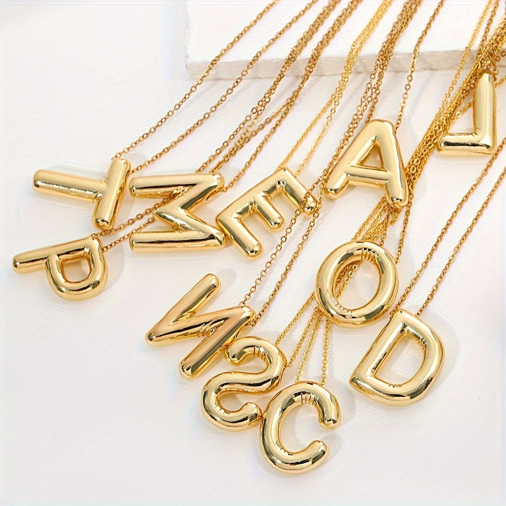 Chic Bubble Letter Necklace - Customizable Initial Pendant with 18K Gold Plated Glam - Delicate & Puffy Alphabet Jewelry for Women & Girls - Perfect Personalized Gift