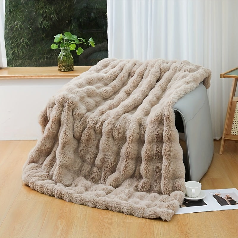 1pc, Tuscany Blanket, High-end Imitation Rabbit Blanket, Bubble Fleece Blanket, Double-sided Thickened Office Nap Blanket, Sofa Throw Blanket, Winter Warm Style, Four Seasons Universal Style