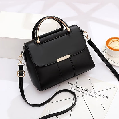 Mini Solid Color Crossbody Shoulder Bag - Adjustable Strap, Zipper Closure, PU Material, Polyester Lining, Elegant Top Handle Flap Design - Fashionable and Compact Handbag for Women