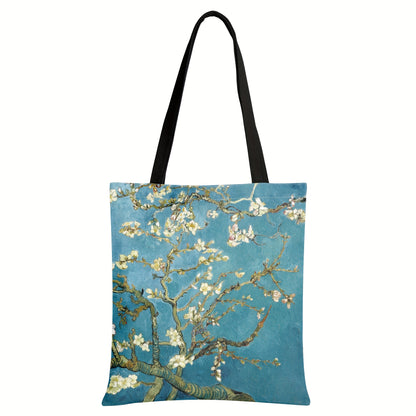 Starry Night Canvas Tote Bag, Large Capacity & Lightweight, Reusable Grocery Shopping Bag With Shoulder Strap