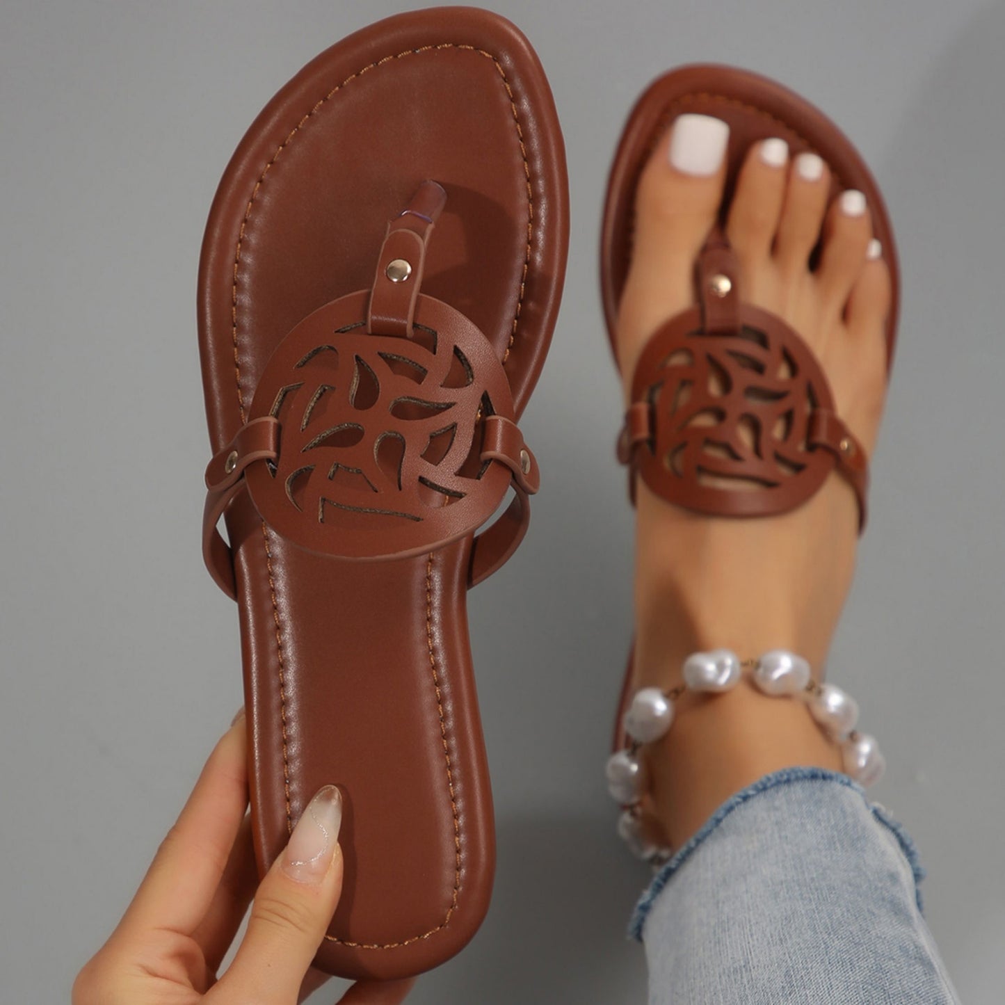 Womens Leather Sandals - Ultra-Flat, Exceptionally Comfortable, Elegant and Dressy Thong Sandals with Classic Flip Flop Style for Women