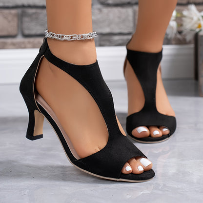 Chic Womens High Heel Sandals - Intricate Cutout Detail, Peep Toe Pumps, Smooth Back Zipper - Timeless Fashion Dress Shoes for Stylish You