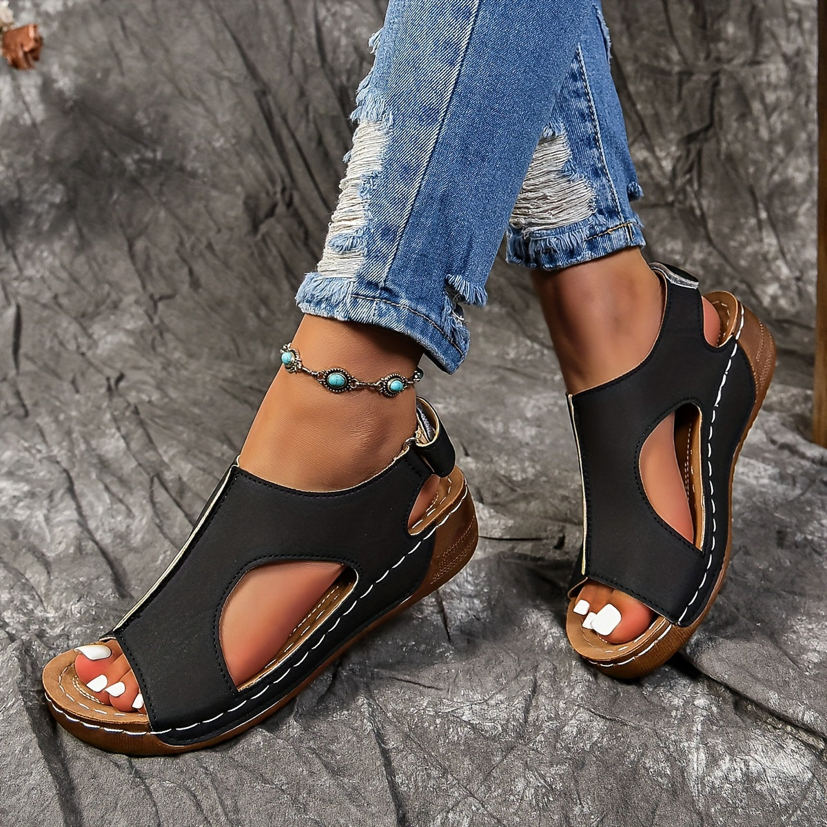 Chic Comfy Wedge Sandals for Women - All-Day Comfort Ankle Strap, Casual Open Toe with Platform Heel, Versatile Summer Footwear