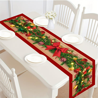 Christmas Polyester Table Runner – Machine Made Geometric Pattern with Holiday Theme for Christmas – Durable, Festive Table Cover for Seasonal Decor, Perfect for Christmas and New Year Celebrations