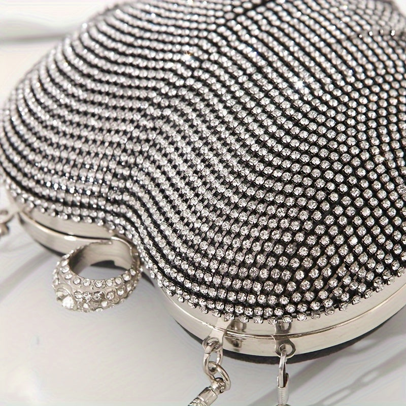 Rhinestone Fringed Heart Shaped Evening Bag, Luxury Shiny Tassel Handbag, Women's Dress Purse For Wedding Party Prom Banquet