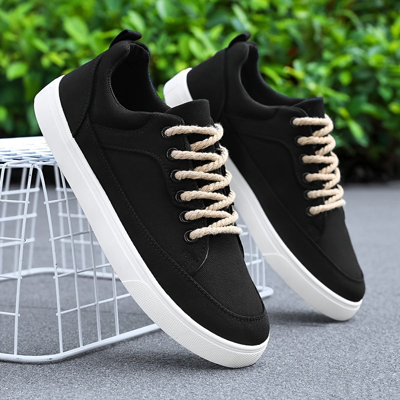 Men's Classic Solid Color Canvas Sneakers - Comfortable, Non-Slip Casual Business Style Lace-Up Walking Shoes for All Seasons