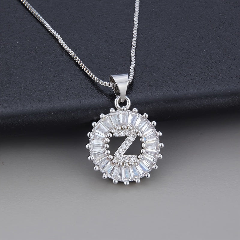 Silver Color Round Small 26 Letters Pendant Necklace Inlaid Zircon Women's Elegant Jewelry Gift