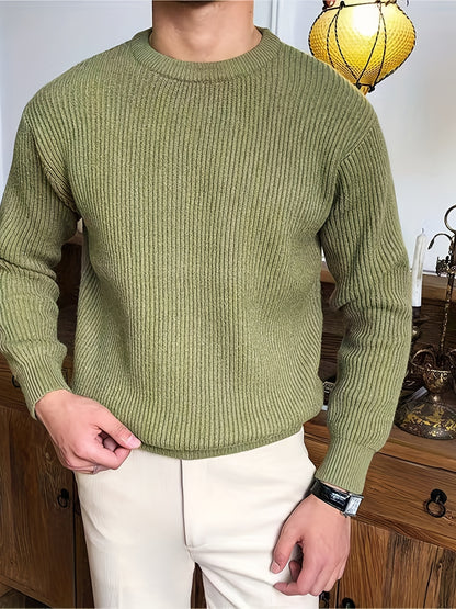 Cozy Crew Neck Sweater - Soft Slightly Stretch Acrylic Knit Fabric, Regular Fit, Solid Color, Machine Washable, Perfect for Fall and Winter - Casual Mens Pullover for Everyday Wear