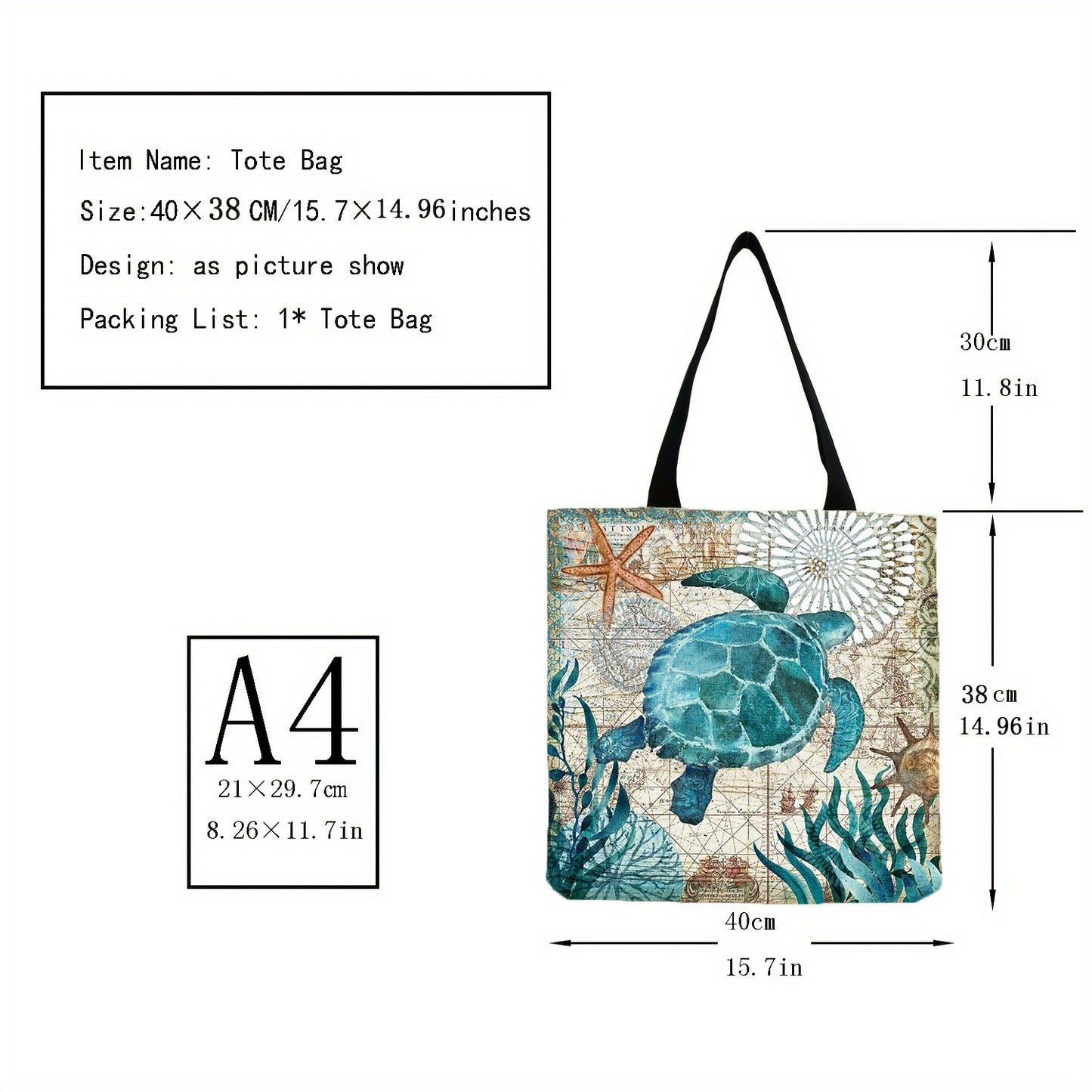 Large Ocean Turtle Tote Bag - Spacious, Reusable, and Water-Resistant Polyester Shoulder Bag for Unisex Adults - Ideal for Shopping, Travel, Outdoor Activities, and Daily Use