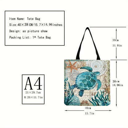 Large Ocean Turtle Tote Bag - Spacious, Reusable, and Water-Resistant Polyester Shoulder Bag for Unisex Adults - Ideal for Shopping, Travel, Outdoor Activities, and Daily Use