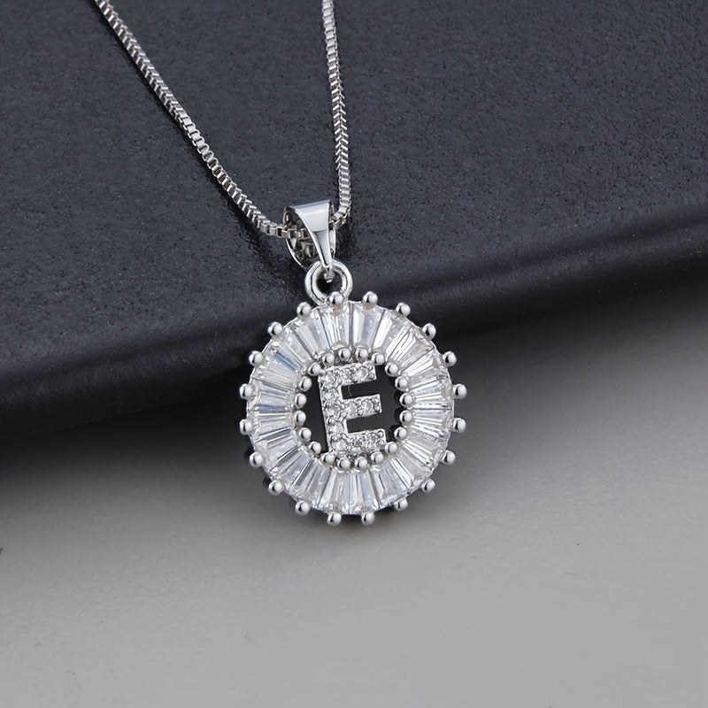 Silver Color Round Small 26 Letters Pendant Necklace Inlaid Zircon Women's Elegant Jewelry Gift