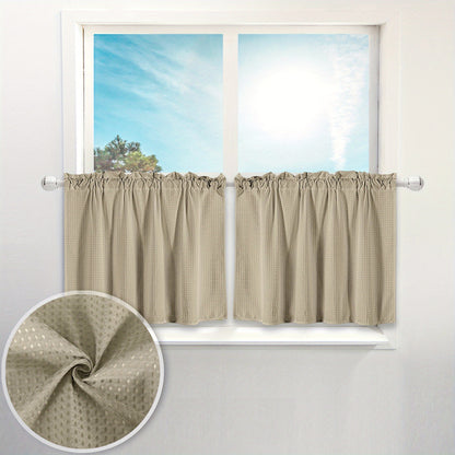 2pc Waffle Weave Half Window Curtains, Small Bathroom Window Curtains, Waterproof Rod Pocket Window Treatment For Cafe Kitchen Bar Home Decor