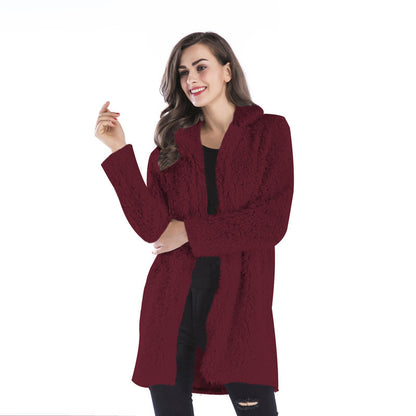 LOVECCR Hot autumn and winter women's new fashionable and elegant lamb wool long-sleeved coat lapel fluffy medium and long coat