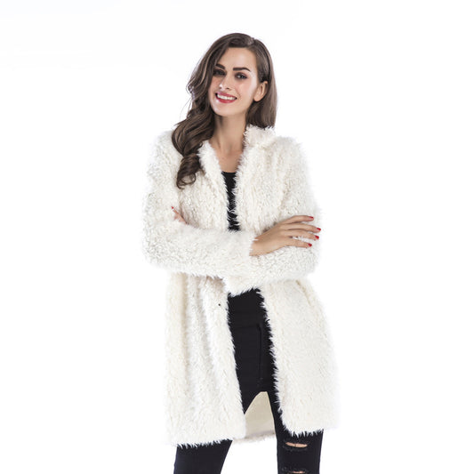 LOVECCR Hot autumn and winter women's new fashionable and elegant lamb wool long-sleeved coat lapel fluffy medium and long coat