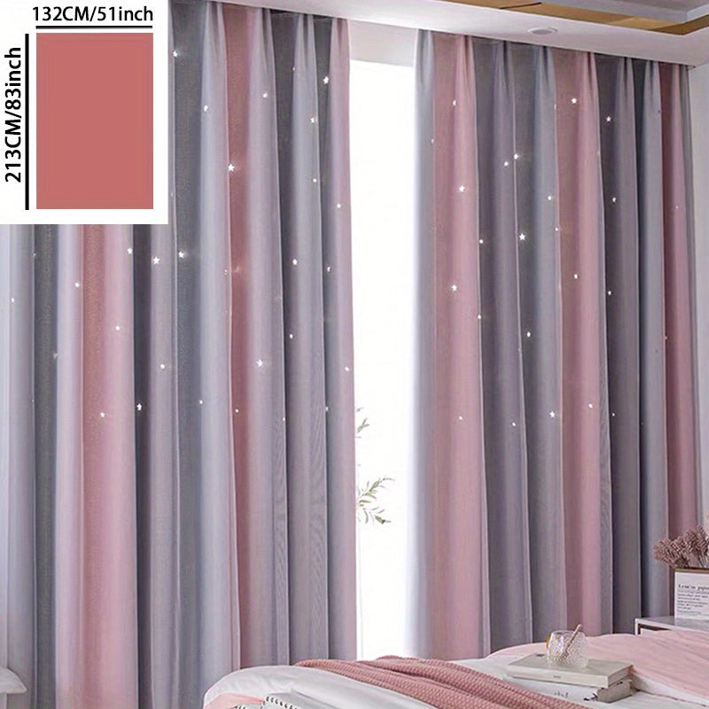 1pc Star-Patterned Gradient Sheer Double-Layered Curtain - Elegant Privacy & Light Filtering for Bedroom and Living Area