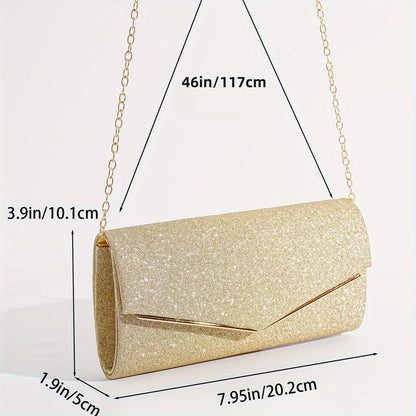 Fashionable Glitter Long Wallet, Flap Clutch Chain Bag, Women's Elegant Evening Bag For Party For Carnaval Use