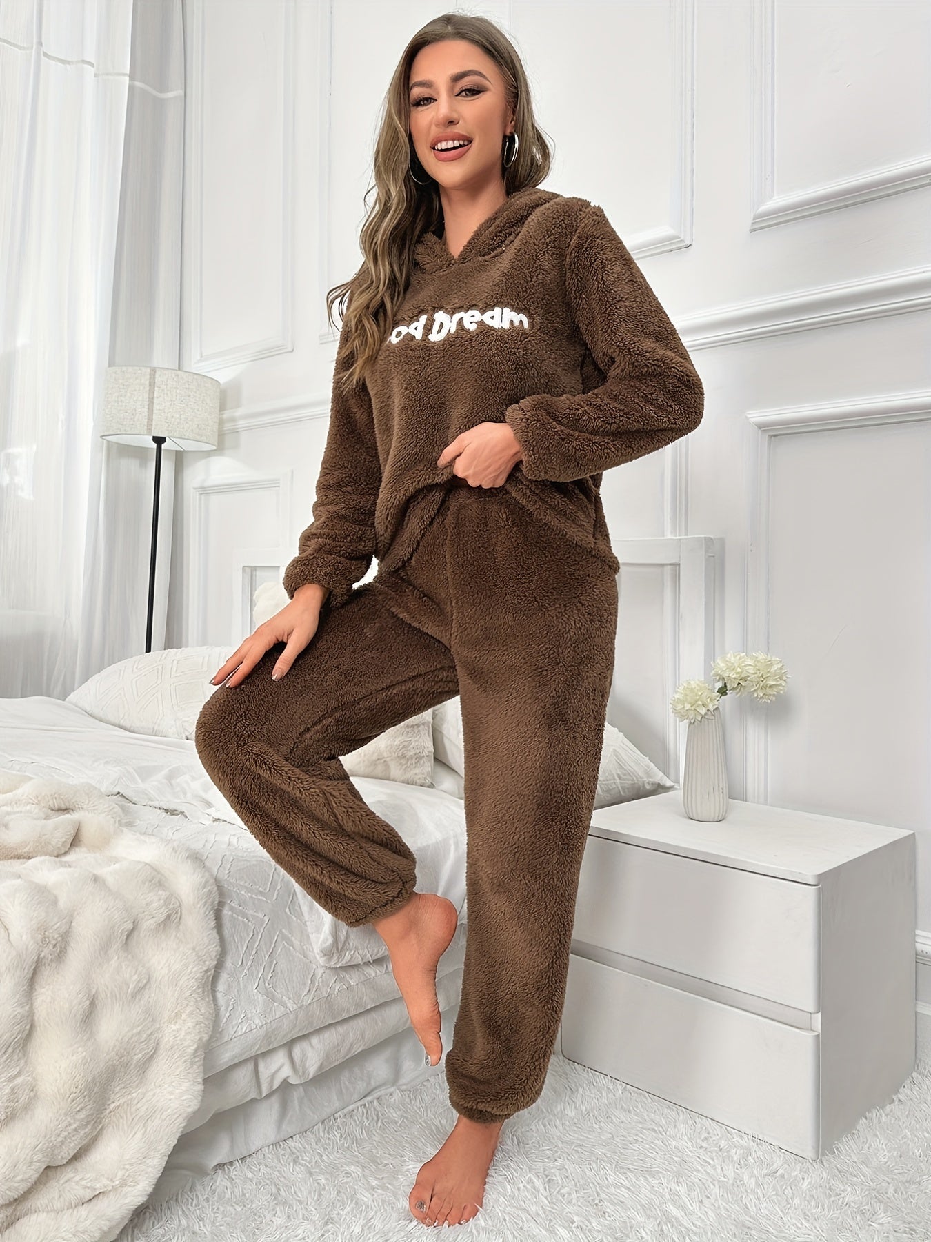 Cozy Pajama Set - Soft and Snug Long Sleeve Hooded Top with Adjustable Drawstring, Comfortable Elastic Waistband Pants, Designed for Women, Perfect for Sleep, Relaxation, and Leisure Activities, Ideal Loungewear for Home, Travel, or Outdoor Activities