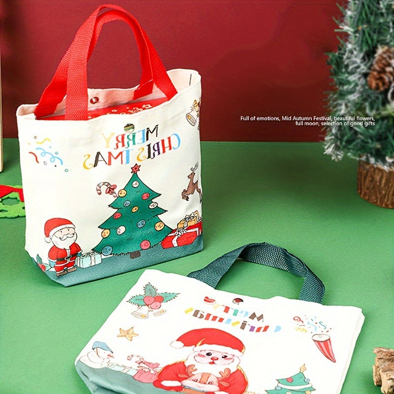 Festive Christmas Handheld Cloth Bag: Cartoon Santa Claus, Xmas Tree, Gift Bag - Merry Christmas Decor - Noel, Natal, Navidad, Happy New Year 2025 - 26Cm/10.2Inch, 8Cm/3.1Inch