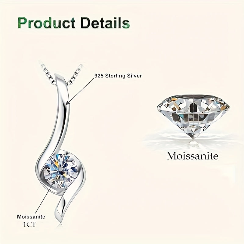 Radiant 1 Carat Moissanite Pendant Necklace in 925 Sterling Silver - A Dazzling, Timeless Gift for Her - 1pc Solitaire Design