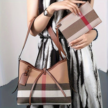 [Fast Arrival] Luxurious Large Capacity Plaid Shoulder Bag, Patchwork Crossbody Tote Purse with Spacious Interior