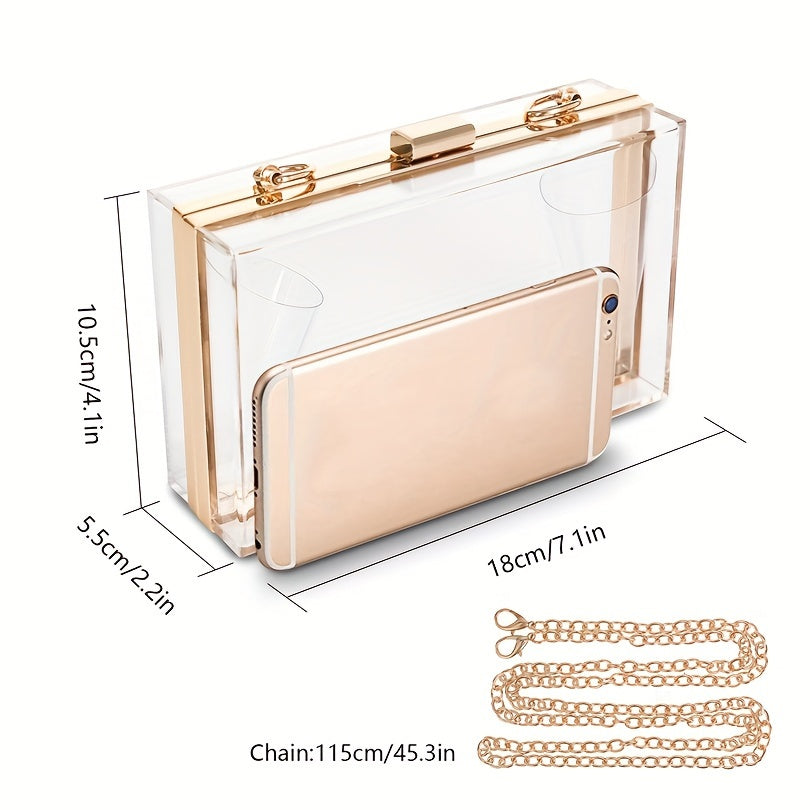 Clear Acrylic Purse For Women, Transparent Handbag With Detachable Chain Strap, Evening Clutch Shoulder Bag For Wedding Party Prom Banquet