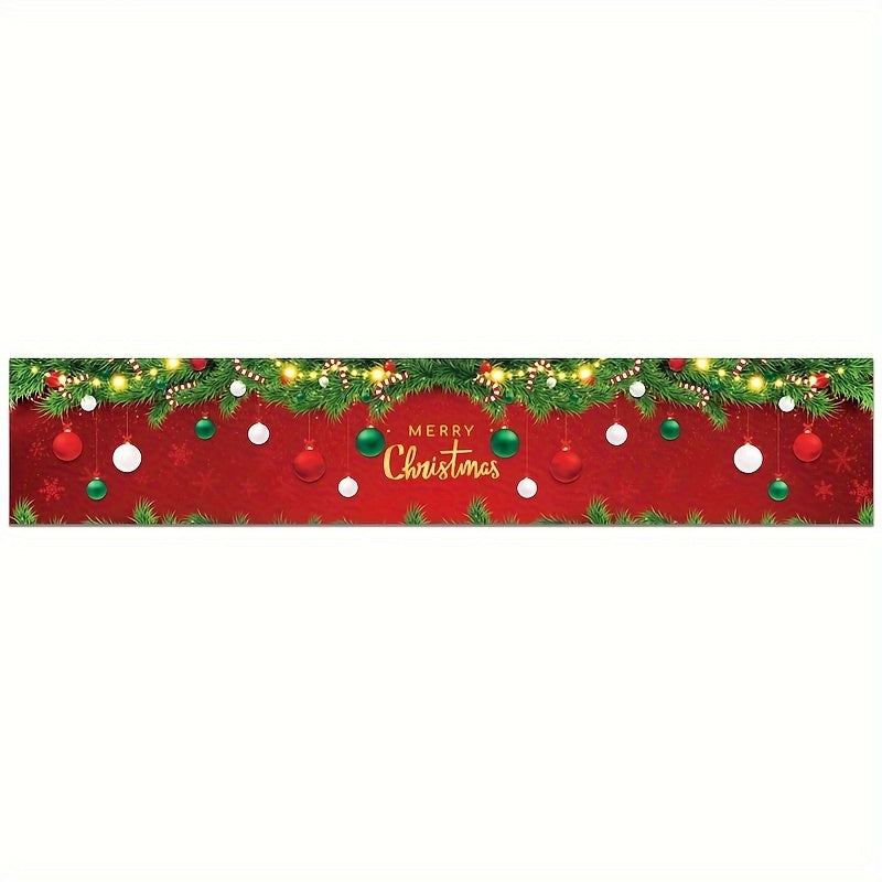 1pc, Christmas Polyester Table Runner, 70.87*13.78inch, Small Spherical Pendant Pattern Table Cover, Merry Christmas Decoration Table Flag, Xmas Gifts, Christmas Desktop Decoration, Happy New Year Decor, Natal Noel Navidad