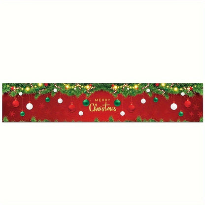 1pc, Christmas Polyester Table Runner, 70.87*13.78inch, Small Spherical Pendant Pattern Table Cover, Merry Christmas Decoration Table Flag, Xmas Gifts, Christmas Desktop Decoration, Happy New Year Decor, Natal Noel Navidad