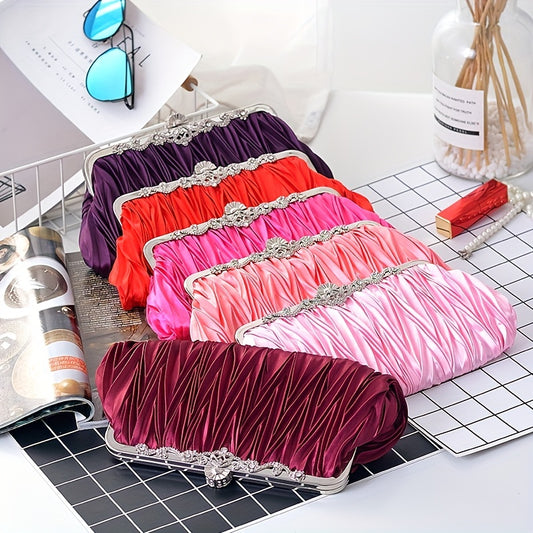 Elegant Pleated Evening Bag, Formal Dinner Clutch Purse, Classic Banquet Handbag For Wedding Party Prom