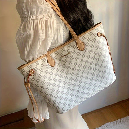 Trendy Plaid Pattern Tote Bag For Women With A Large Capacity For Commuter