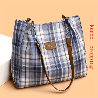 Large Capacity Chic Plaid Tote Bag - Versatile Shoulder Carryall, Perfect for Commuting & School, Stylish & Durable Everyday Accessory