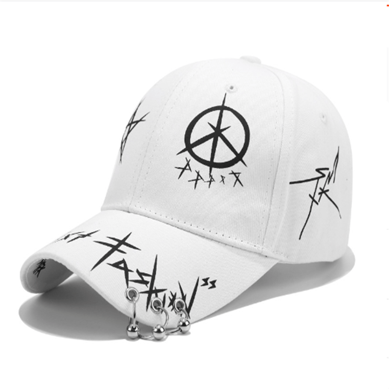 1pc Black And White Stitching Iron Ring Baseball Cap, Cool Versatile Hip-hop Plus Bead Cap