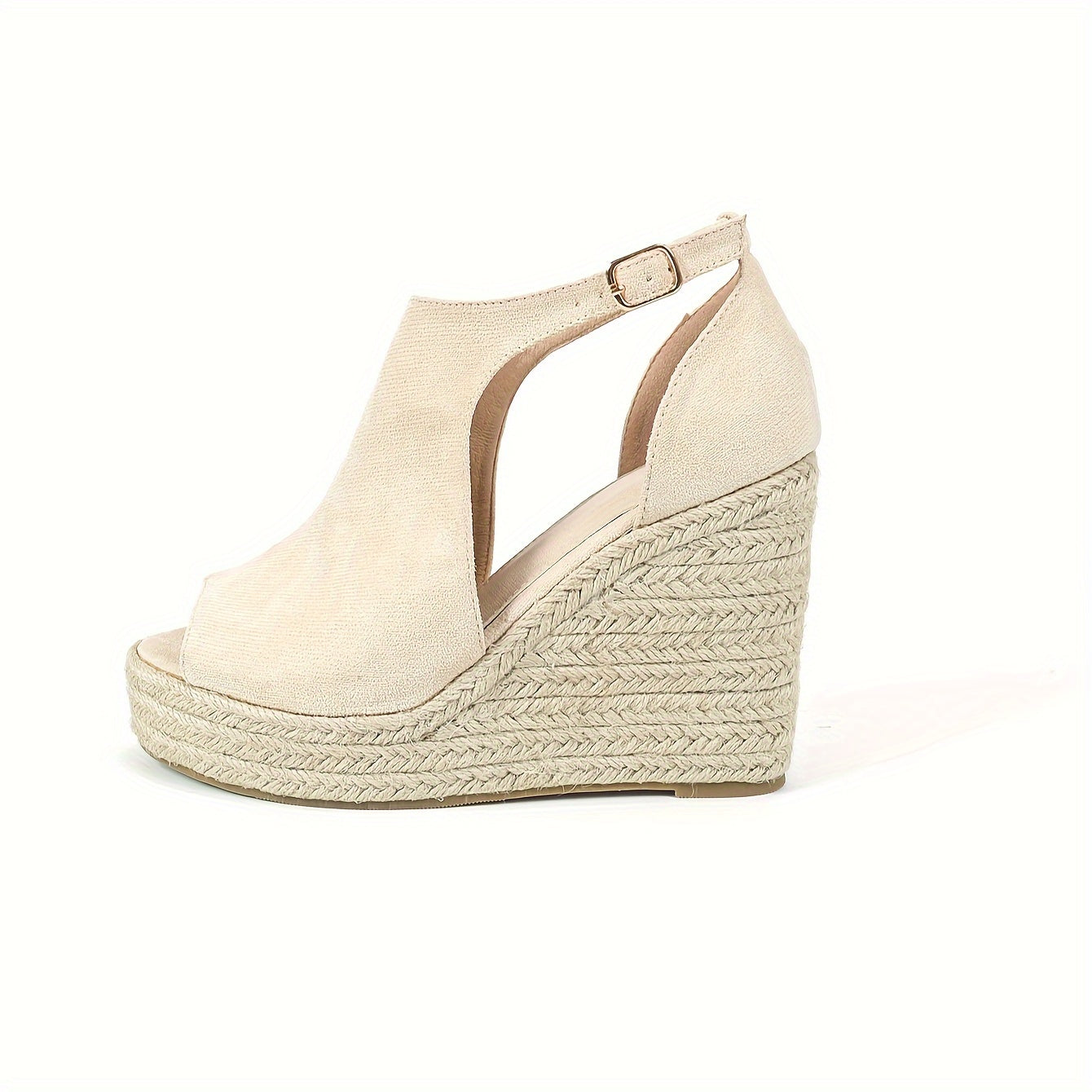 Chic Espadrille Wedge Sandals - Stylish Peep Toe with Cut-out Detail, Adjustable Buckle Strap, Stiletto Heels, and Comfortable Platform - Perfect Trendy Footwear for Your Summer Holiday