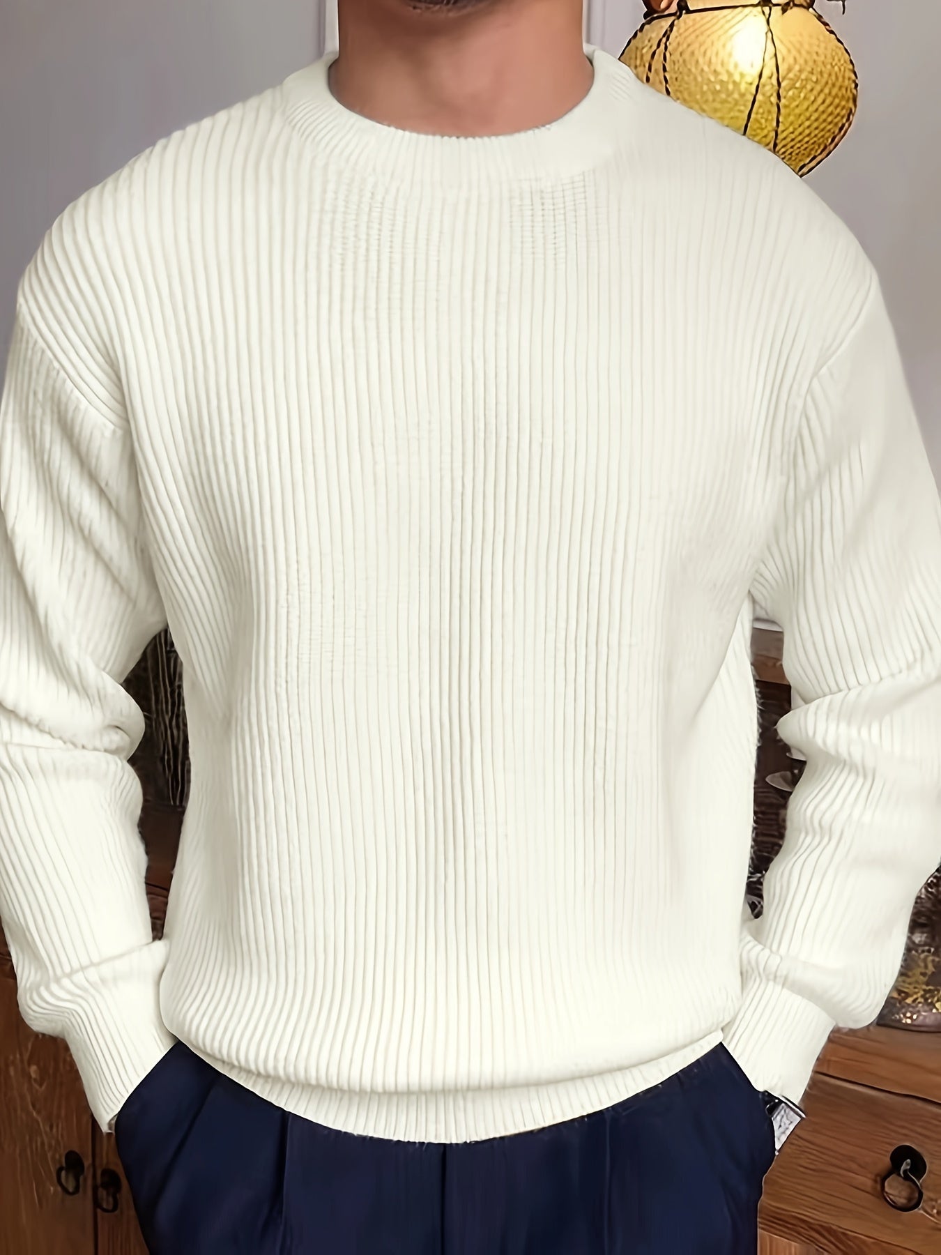 Cozy Crew Neck Sweater - Soft Slightly Stretch Acrylic Knit Fabric, Regular Fit, Solid Color, Machine Washable, Perfect for Fall and Winter - Casual Mens Pullover for Everyday Wear