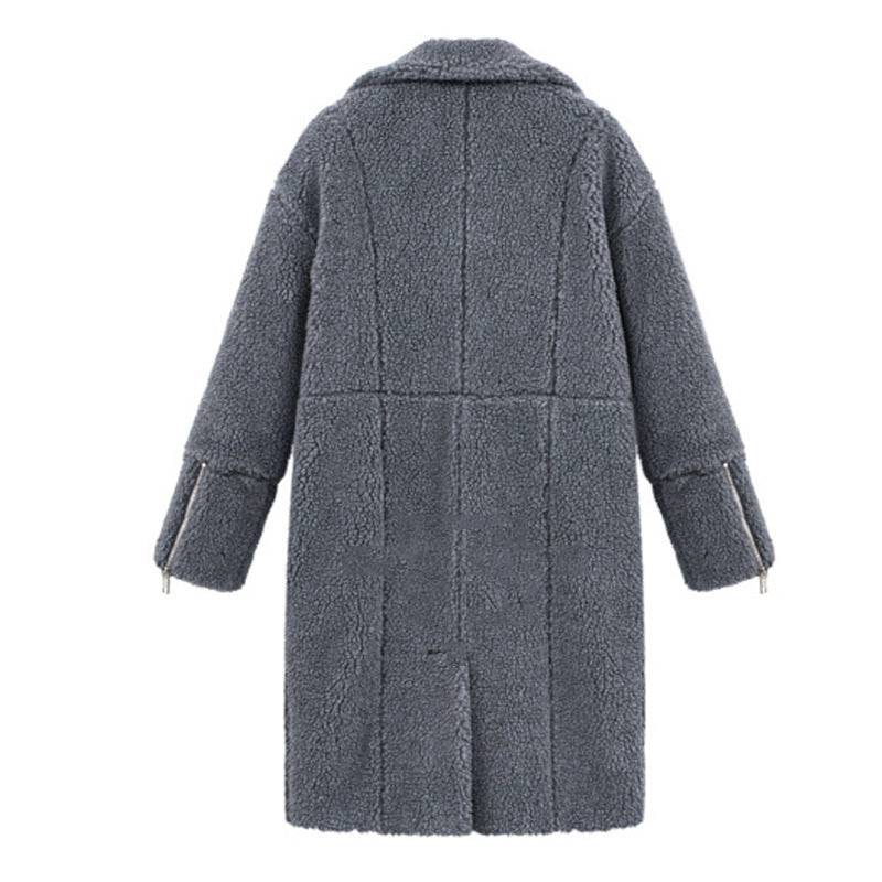 LOVECCR Hot 2025 winter women's clothing fleece solid color  trade medium and long woolen coat thickened coat