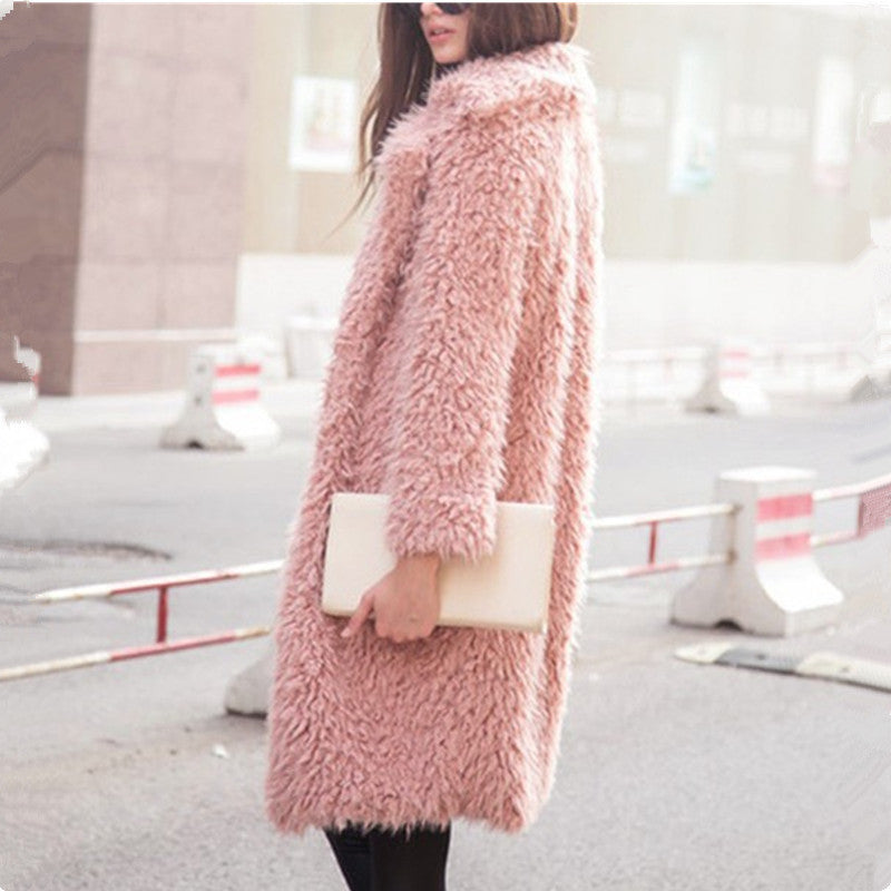 LOVECCR Hot autumn and winter women's new fashionable and elegant lamb wool long-sleeved coat lapel fluffy medium and long coat