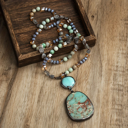 Vintage Boho Chic Natural Stone Necklace - Elegant Spring Pendant, Perfect for Mother’s Day and Daily Wear