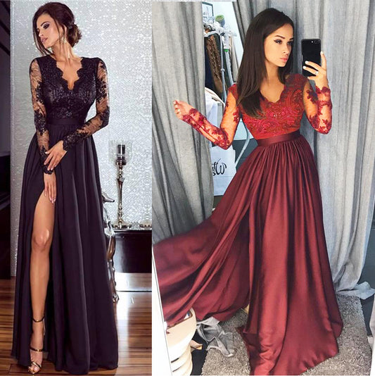 LOVECCR  2019  Cross Border Foreign Trade Wishebay Popular Sexy Deep V Lace Spring and Summer Fashion Evening Dress Dress