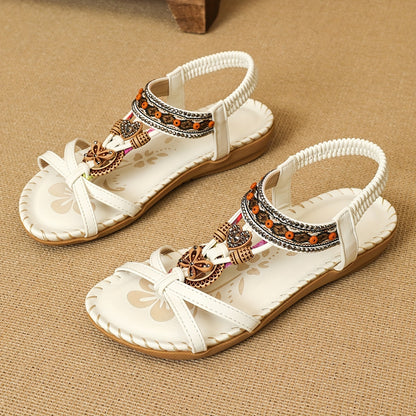 Women's Elegant Rhinestone Butterfly Flat Sandals - Comfortable Slip-On with Secure Elastic Strap for Summer