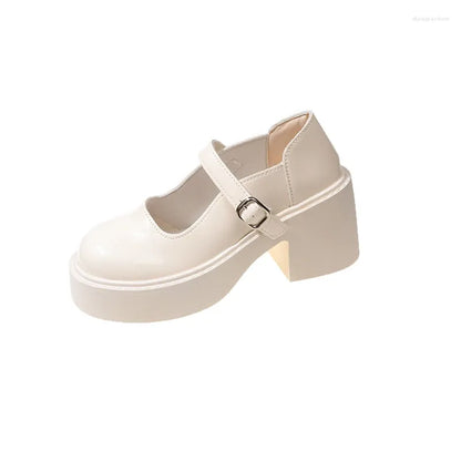 Dress Shoes  Fashion White Platform For Women High Heels Buckle Strap Mary Jane Woman Thick Heeled Party Ladies