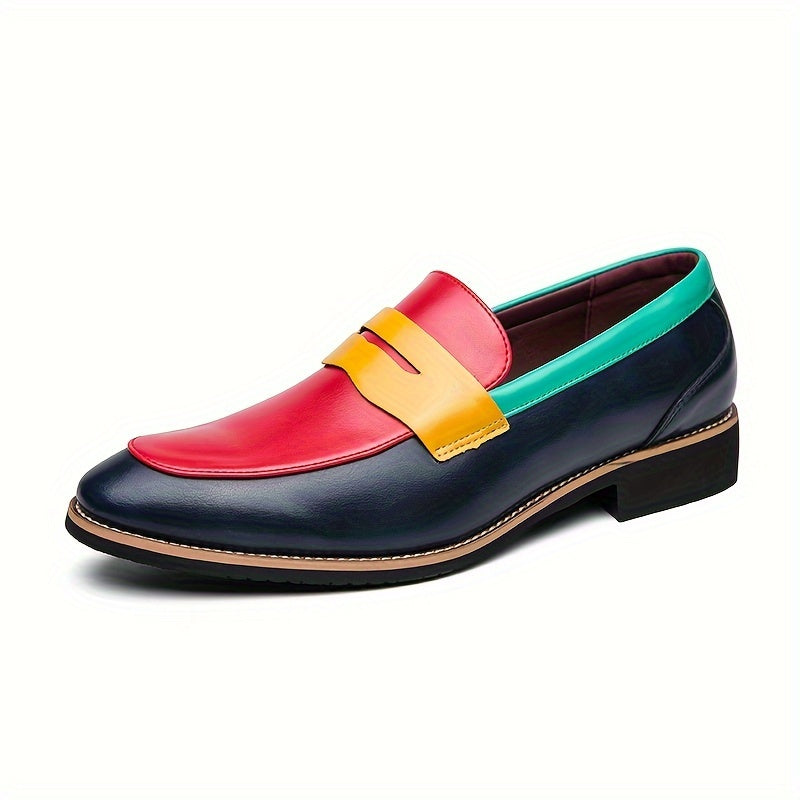 Color-Block Slip-On Low Top Oxfords - Fashionable Pointed Toe PU Leather Shoes with Rubber Sole for Women and Men