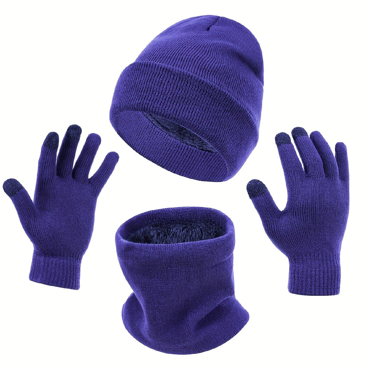 3pcs/set Thickened Warm Fleece Lined Hat Gloves Infinity Scarf Set Autumn Winter Unisex Warm Coldproof Sports Knit Beanie Cap Touchscreen Gloves Neck Gaiter 3-piece Set