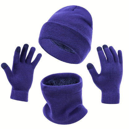 3pcs/set Thickened Warm Fleece Lined Hat Gloves Infinity Scarf Set Autumn Winter Unisex Warm Coldproof Sports Knit Beanie Cap Touchscreen Gloves Neck Gaiter 3-piece Set