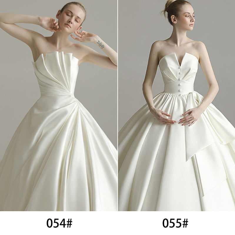 LOVECCR European and American Satin Wedding Dress  New Style Trailing Bridal Slimming off-Shoulder Simple Female Online Influencer Wedding Dress Wholesale