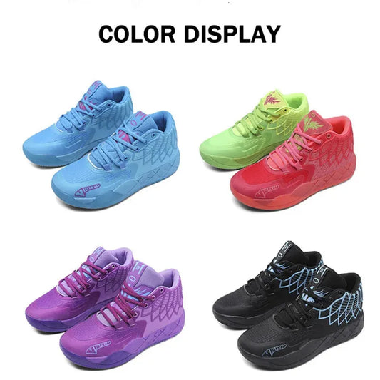 L Melo 1.0 Style Basketball Shoes for Unisex Flame Kids Sneakers Breathable Mid Cut Mens Basketball Shoes Sports Training Boots 240607